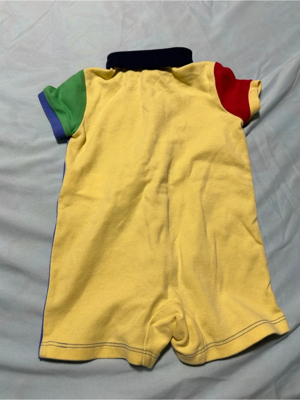 Ralph Lauren Colorblock Polo One-Piece Romper - Blue with Red, Green & Yellow